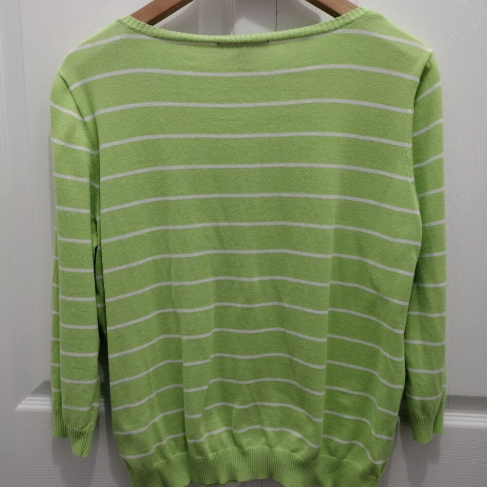 Lauren Ralph Lauren XL Green White Striped Cotton Sweater Lightweight Classic - Picture 4 of 6